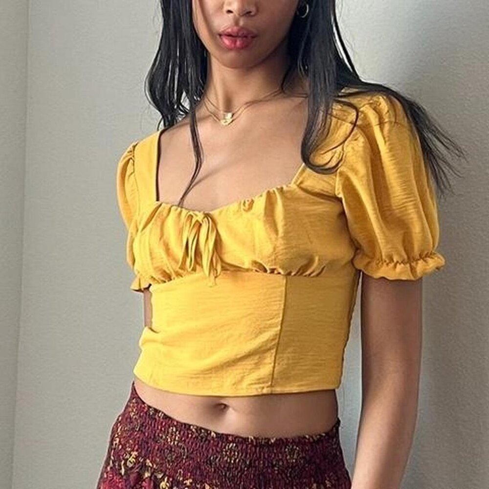yellow milkmaid babydoll crop top